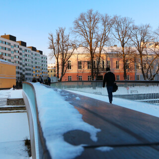 Turku, keskusta, Kirjastosilta talvella, Aurajoki