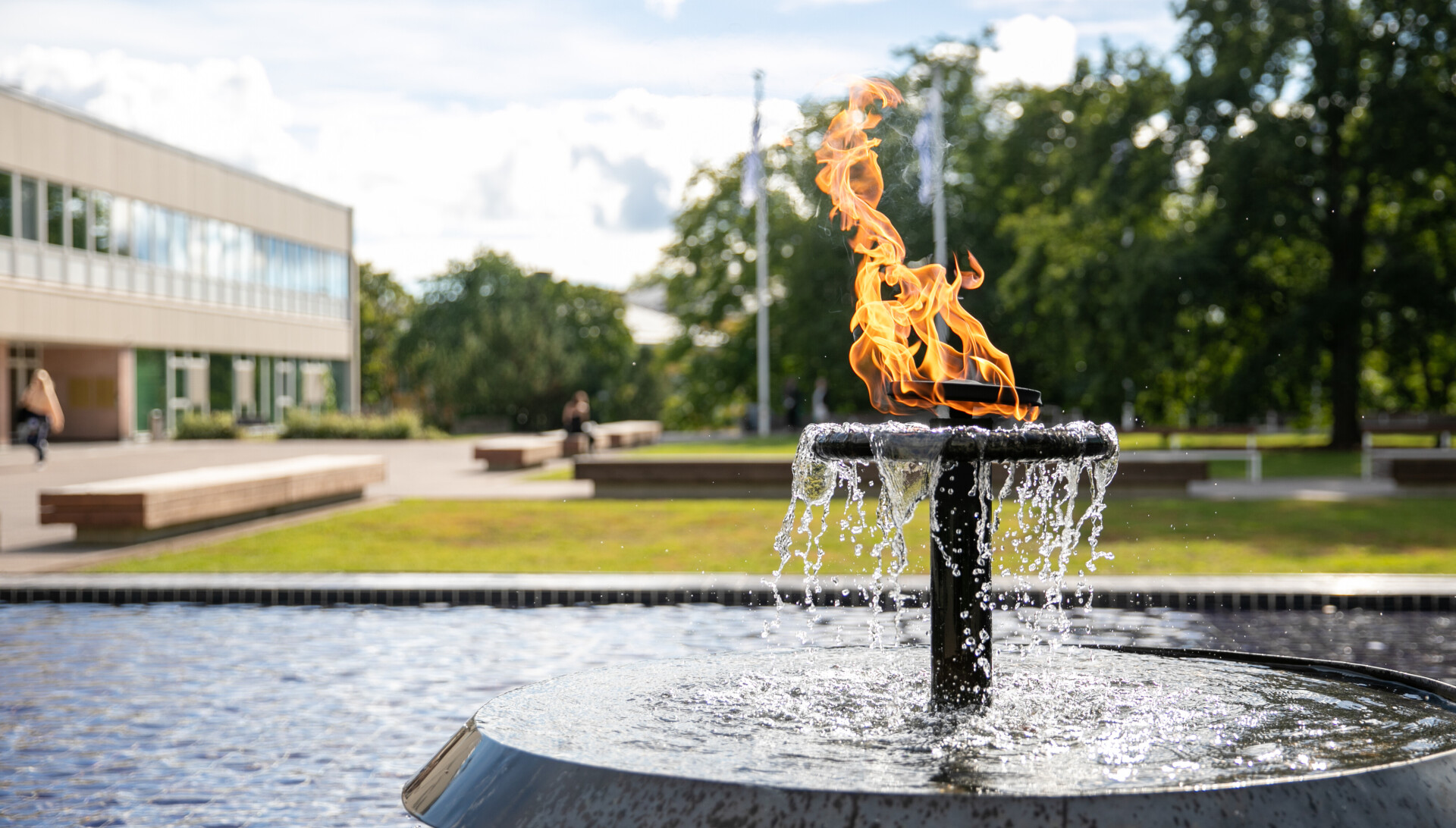 university fountain and torch